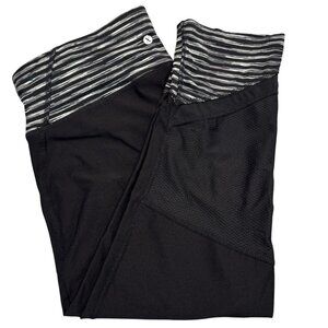 Xersion Black Striped Cropped Activewear Pants Womens Size M Stretch Yoga Mesh